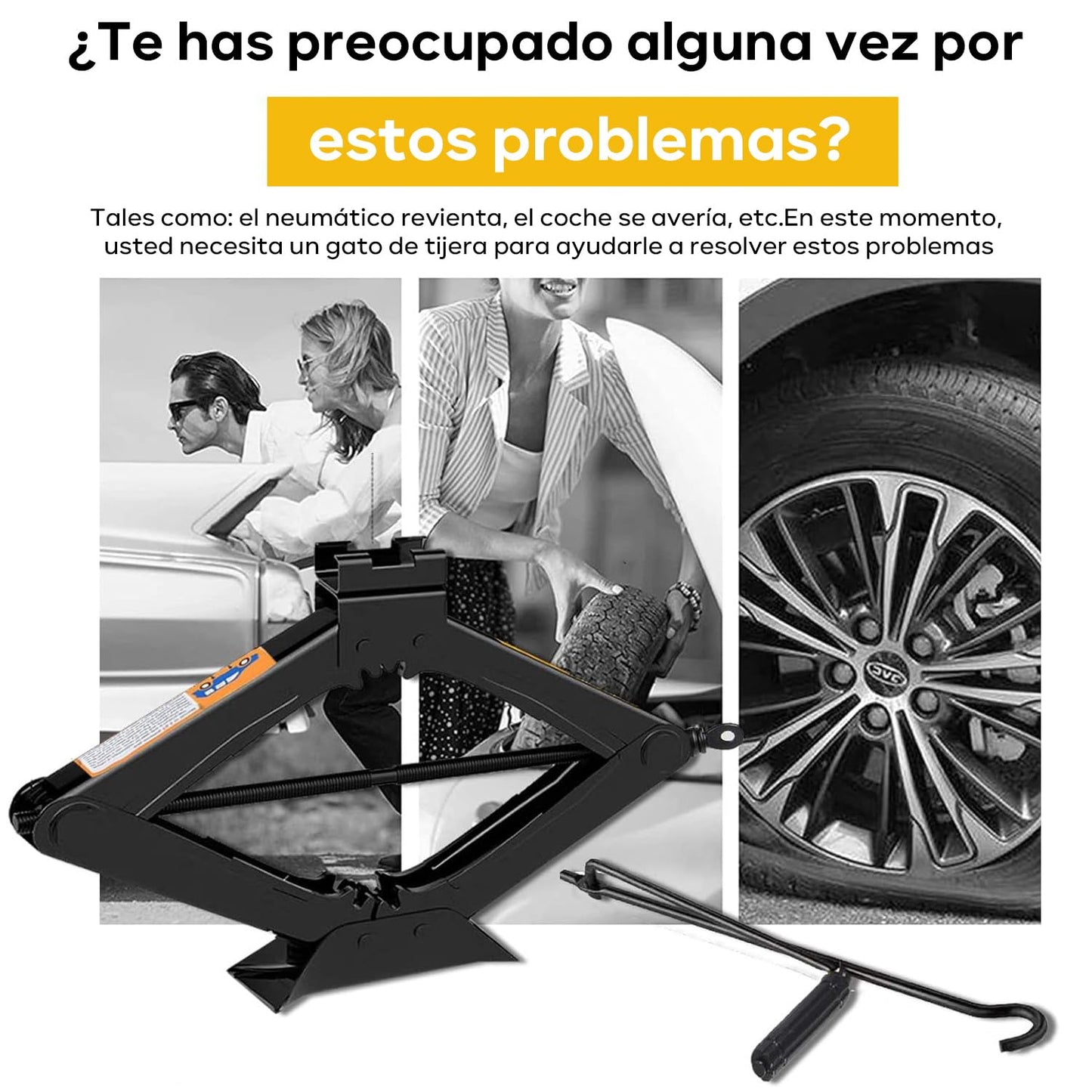 Kit de Gato Hidráulico para Coche（2T）, Gato de Tijera para Coche, Kit de Herramienta para Gato de Neumático, Ideal para SUVs y Coches - Kit Universal de Emergencia para Coche con Llave de Lengüeta