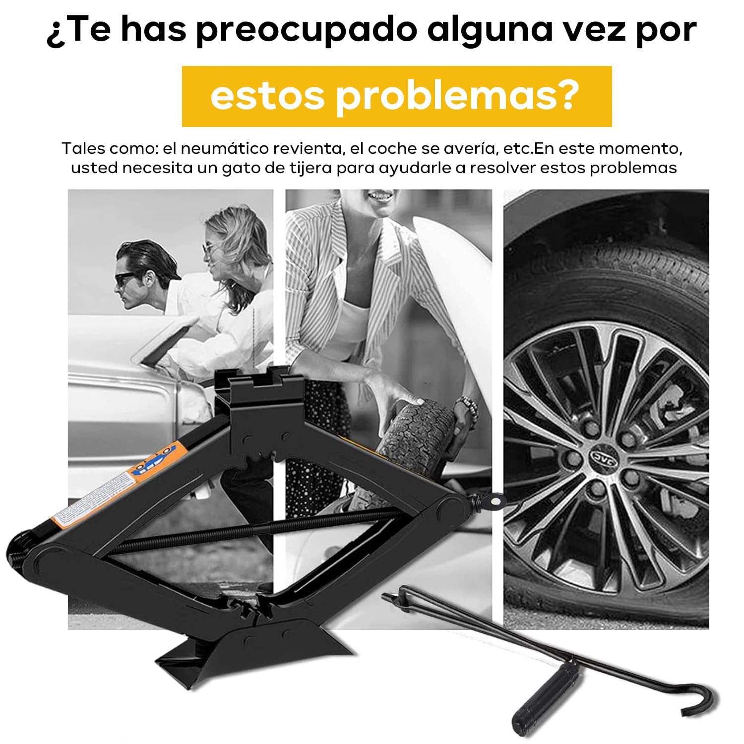 Kit de Gato Hidráulico para Coche（2T）, Gato de Tijera para Coche, Kit de Herramienta para Gato de Neumático, Ideal para SUVs y Coches - Kit Universal de Emergencia para Coche con Llave de Lengüeta