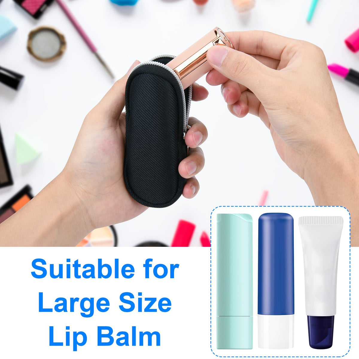 Estuche Organizador Portátil para Bálsamo Labial con Llavero, Bolsa de Almacenamiento para Lápiz Labial de Viaje, Organizador de Cosméticos Pequeño Impermeable, Funda Protectora Anti-Pérdida para