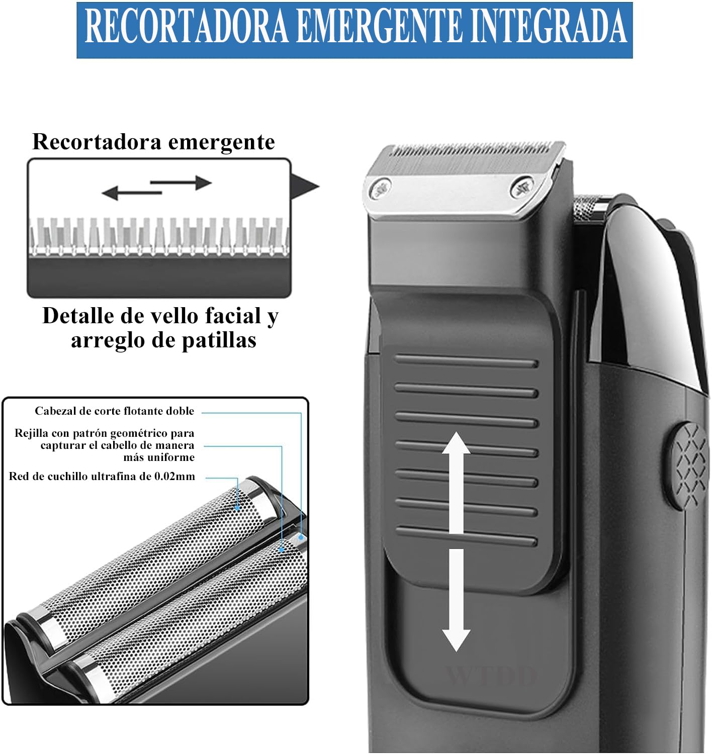 WTDD 2 en 1 Afeitadora Eléctrica para Hombre, Resistente al Agua, Con Recortadora De Precisión, Recargable por USB, Maquinilla De Afeitar Led Para Bigote, Maquinillas de Afeitar para el Hogar de Los Hombres