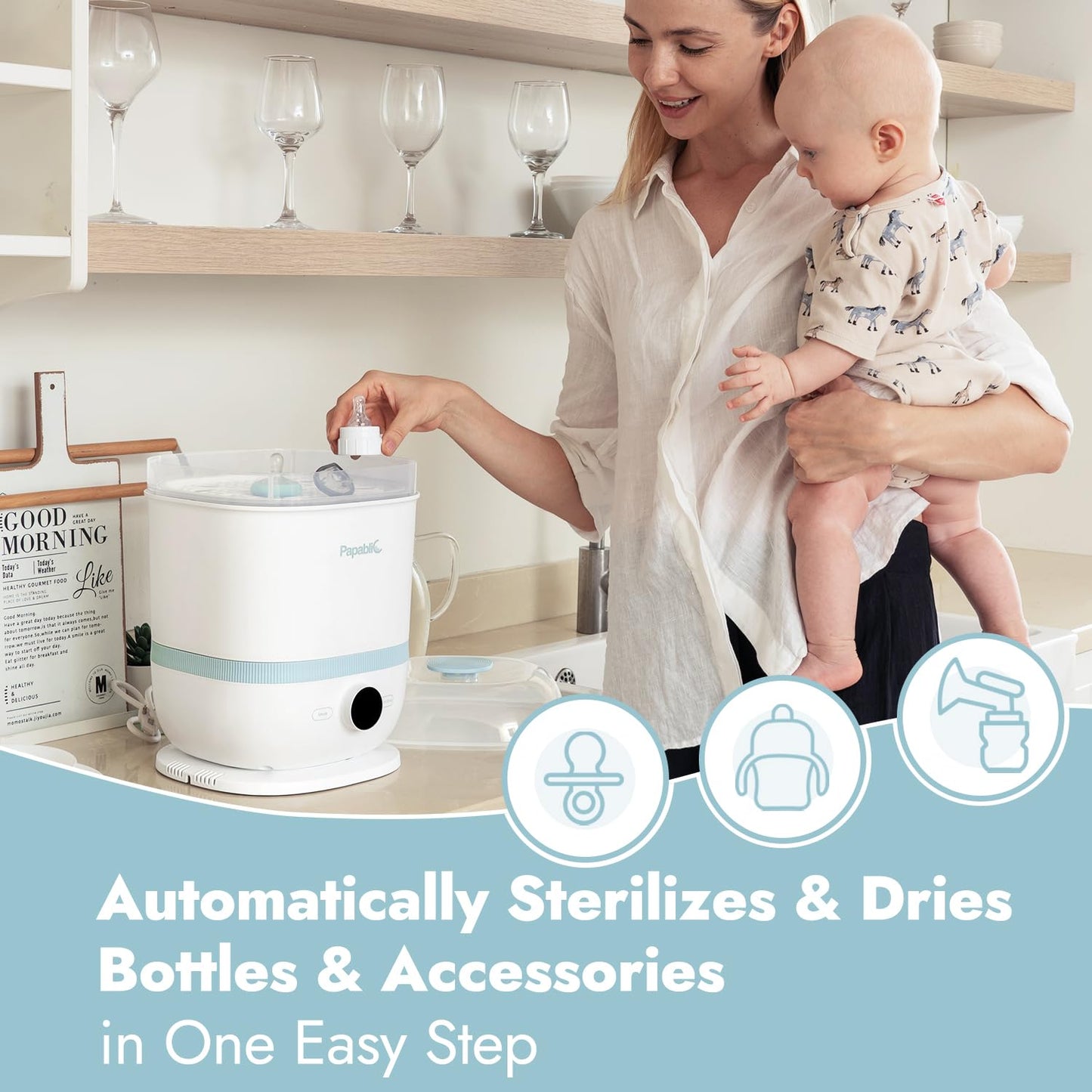 Esterilizador y Secador de Botellas Papablic Pro Blanco Capacidad Extragrande para Familia Grande