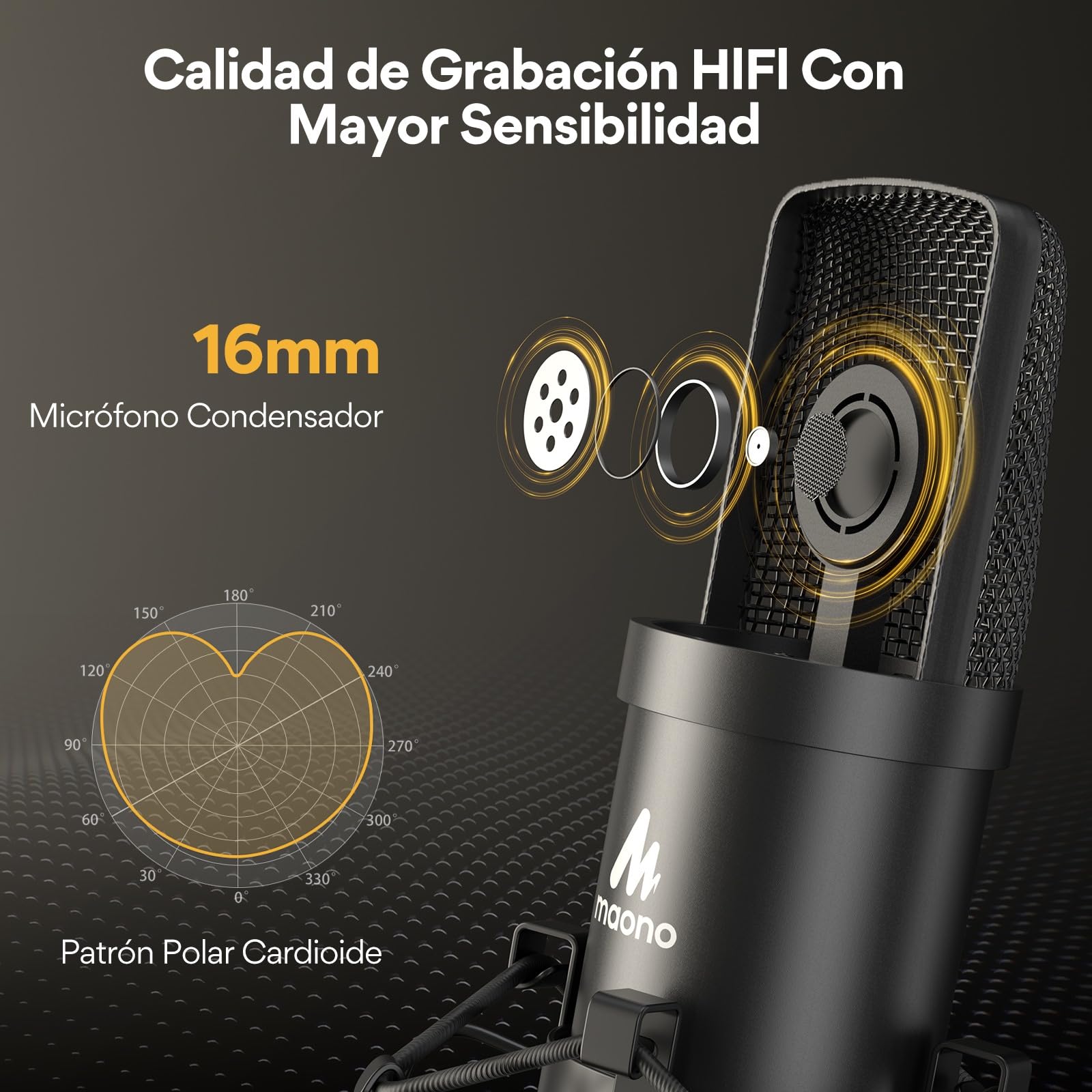 MAONO Kit Micrófono USB Condensador, Mic Cardioide con Chipset de Sonido Profesional 192KHZ/24BIT Plug & Play para PC, Mac, PS4, Microfono para Gamer, Streaming, Podcast, Youtube, Grabación(AU-A04)