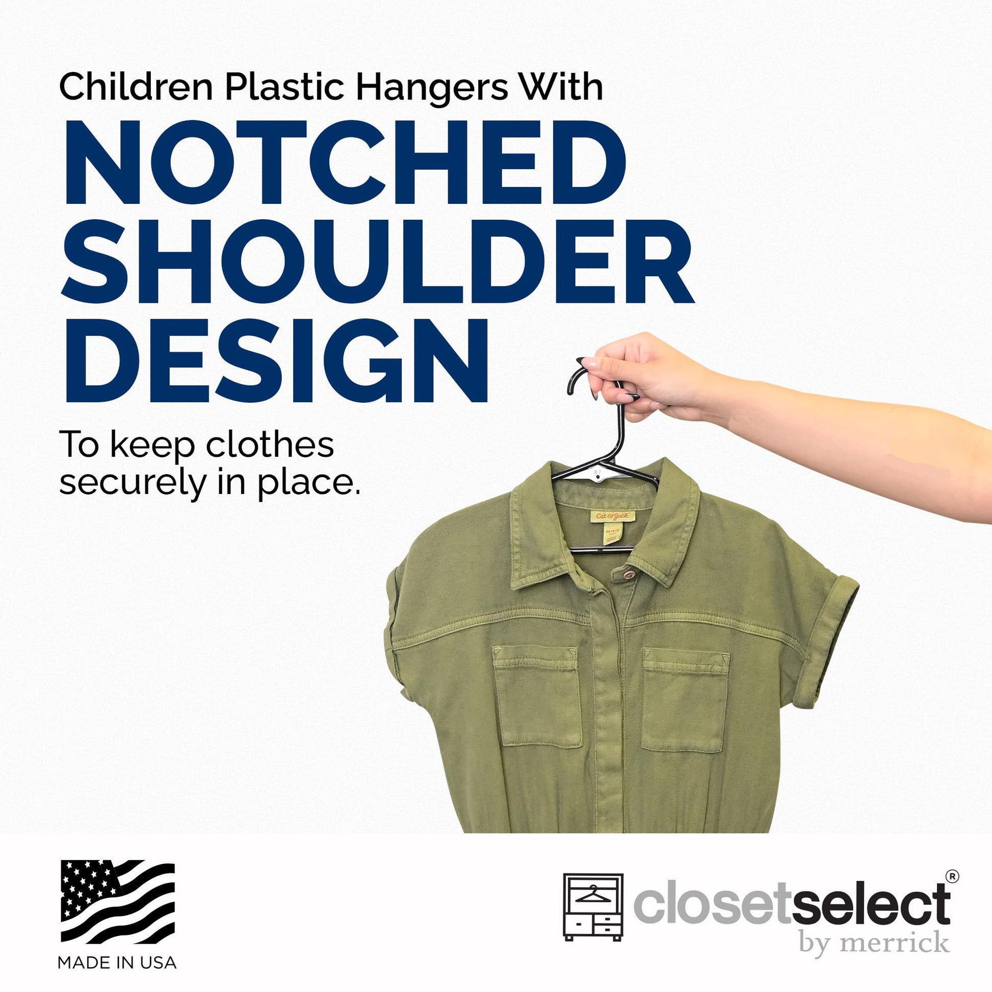 Closetselect - Paquete de 30 perchas de plástico para niños, de 11.75 pulgadas, para clóset, perchas de bebé para ropa de niños, tallas 0 a 8, perchas antideslizantes para bebés con ranuras para los