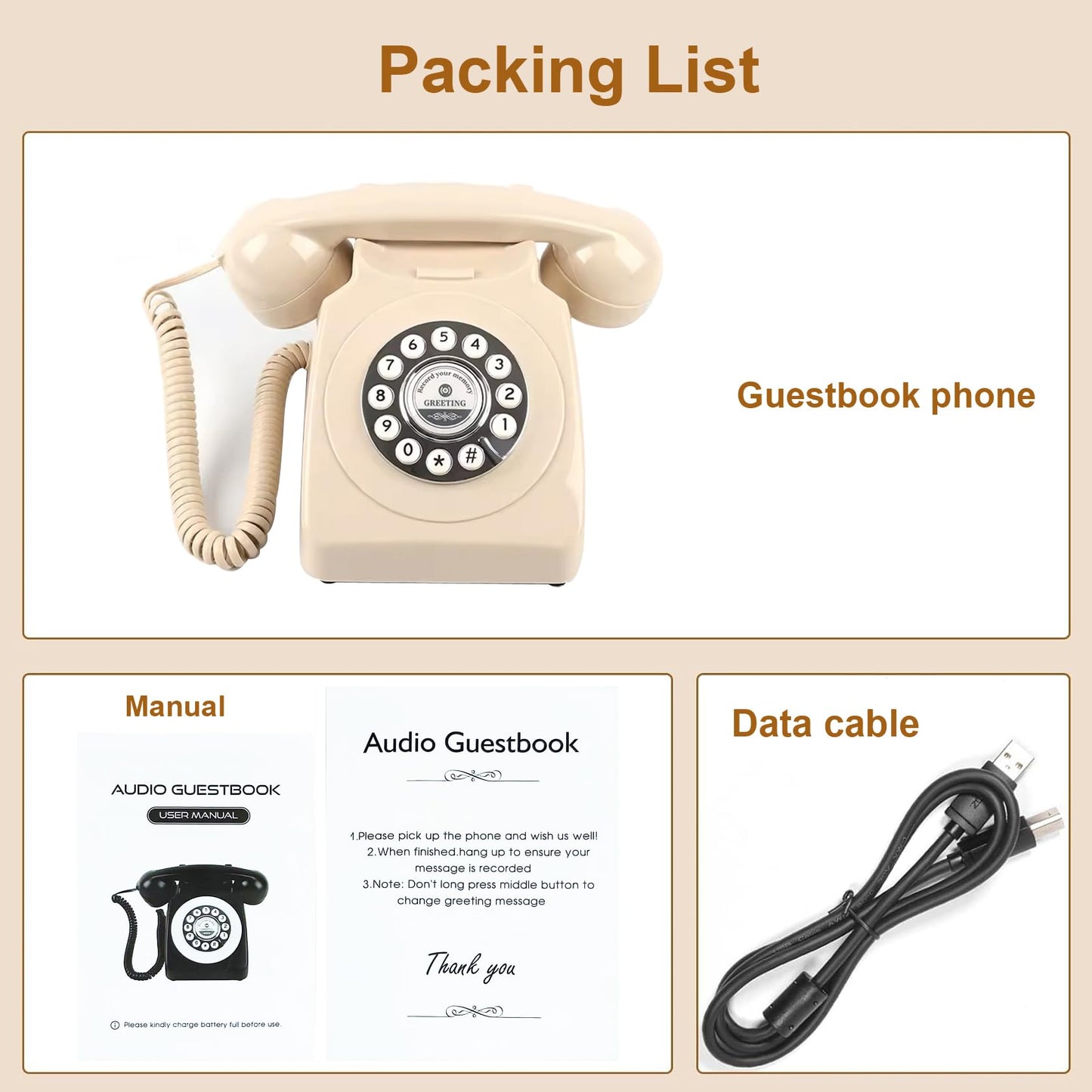 TelPal - Libro de visitas de audio para grabación de voz, teléfono libro de visitas para bodas, despedidas de soltera, aniversarios | grabador de voz de teléfono retro | teléfono con memoria