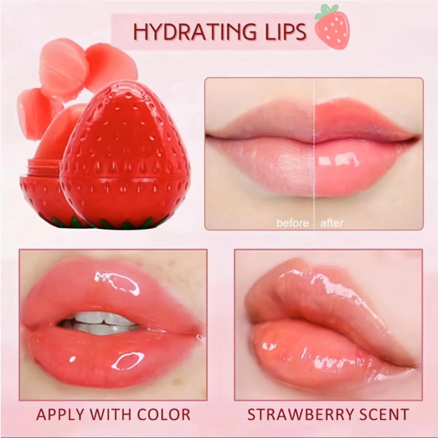 Bálsamos Labiales Beauty Essentials Fresa Extractos de Plantas Hidratantes para Mujeres y Niñas