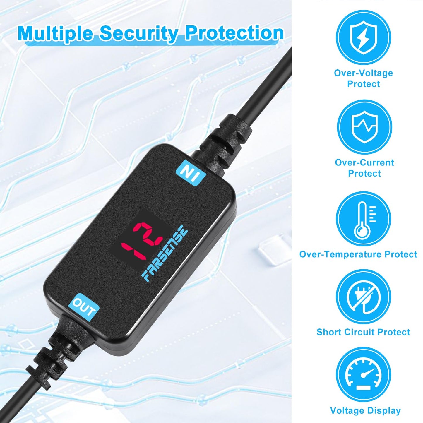 FARSENSE - Adaptador de encendedor de cigarrillos USB A a 12 V (36 W)-USB C macho a encendedor de cigarrillos hembra (2 pies) con voltaje de conmutación y voltaje de visualización, para cámara de