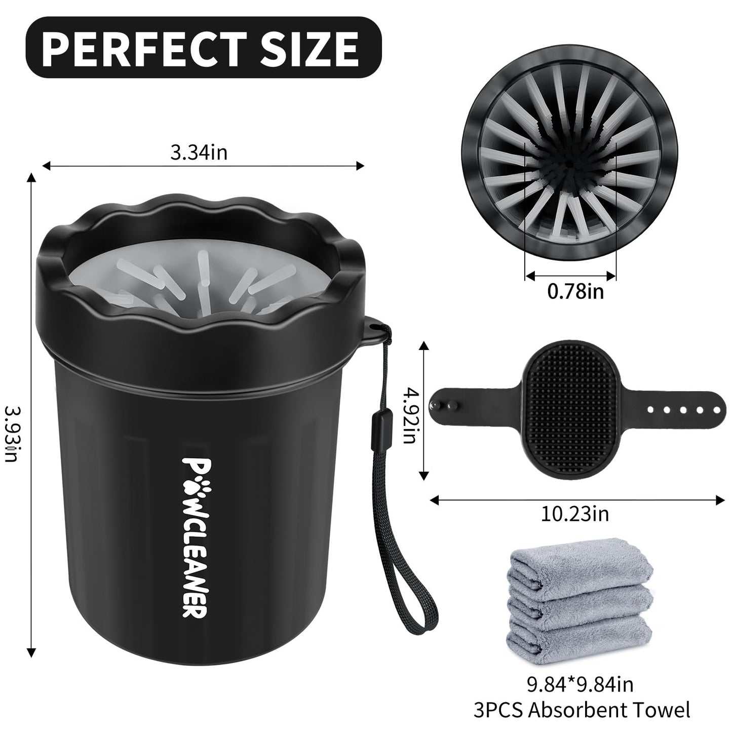 Limpiador de patas de perro para perros, con 3 toallas absorbentes y cepillo para polvo de baño ajustable para perros), limpiador de patas de perro Buddy Muddy Pet (negro, S)