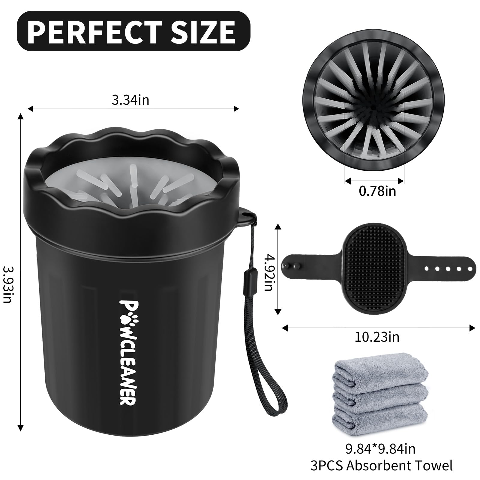 Limpiador de patas de perro para perros, con 3 toallas absorbentes y cepillo para polvo de baño ajustable para perros), limpiador de patas de perro Buddy Muddy Pet (negro, S)