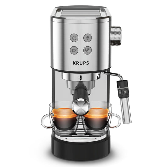 KRUPS Espressería Manual Divine Acero Inoxidable, boquilla de vapor, con sistema Thermoblock, compacta, moderna y fácil de usar, capacidad de 1 L, disfruta de un delicioso sabor a café, XP444C50