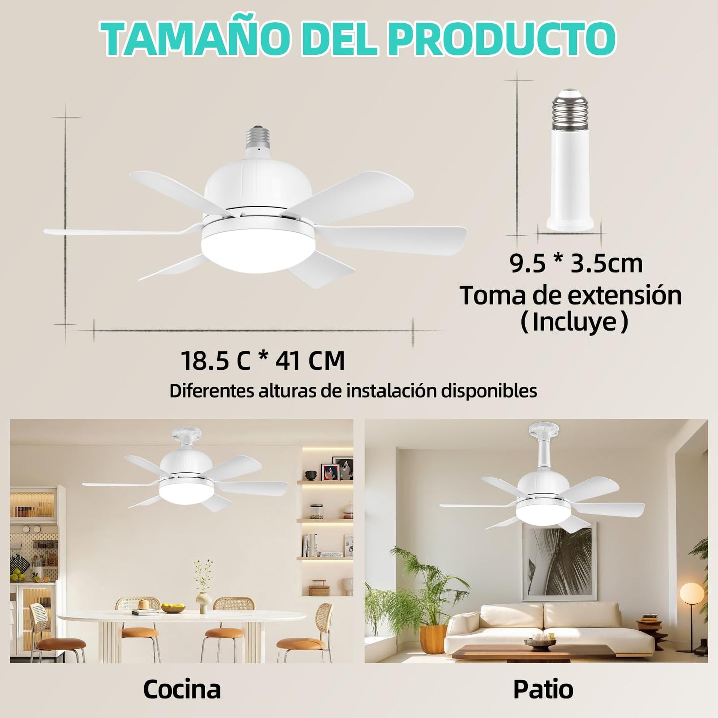 Ventilador de Techo con Luz Blanco Control Remoto Brillo Regulable 3000K-6500K 40W Tres Velocidades