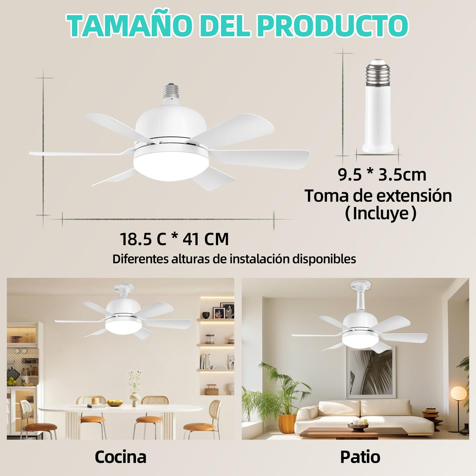 Ventilador de Techo con Luz Blanco Control Remoto Brillo Regulable 3000K-6500K 40W Tres Velocidades