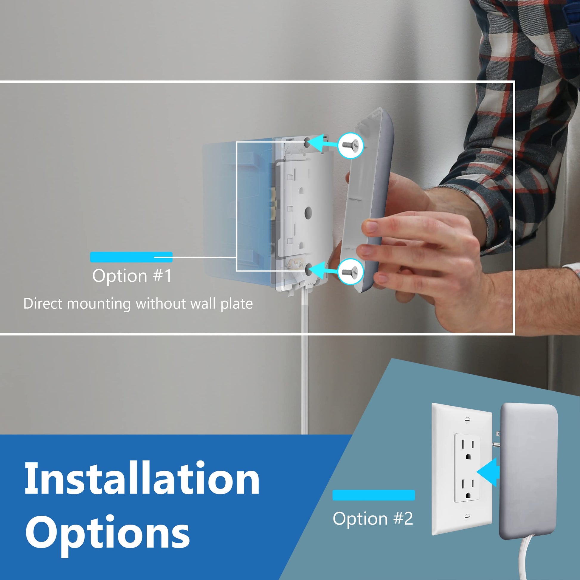 LIDER Extensor de salida de cara plana con 3 receptáculos, enchufe ultrafino de placa de pared con extensor de cable y tira de alimentación de 3 tomas, cable de 2.44 metros, LWE8-315-SV, listado ETL
