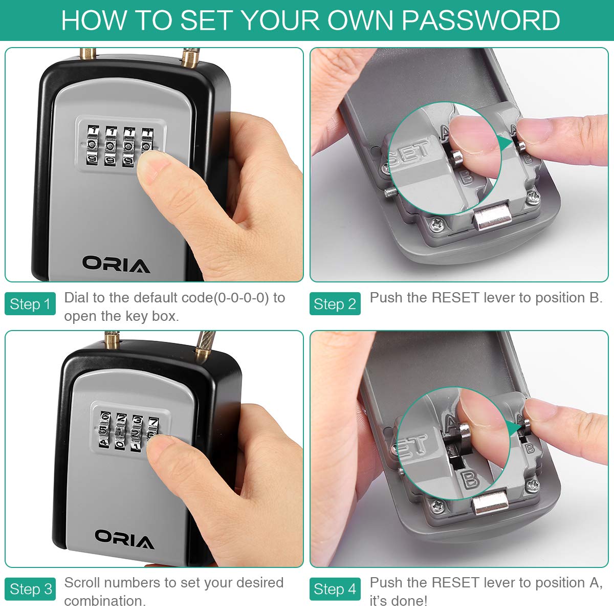 Caja de Cerradura de Combinación ORIA Acero Inoxidable con Cadena Extraíble para Uso en Interiores y Exteriores