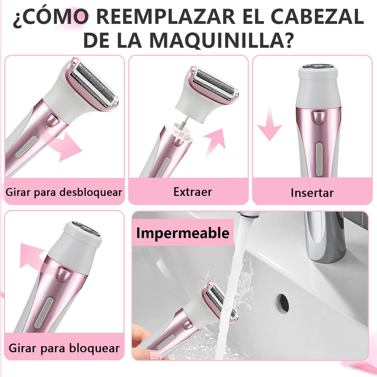Rasuradora Eléctrica para Mujer 5 en 1, Rasuradora Recargable USB Pantalla Digital y Luz, Impermeable Húmedo Seco, Cabezales Intercambiables, Sin Dolor Sin Irritación para Bikini Axilas Piernas