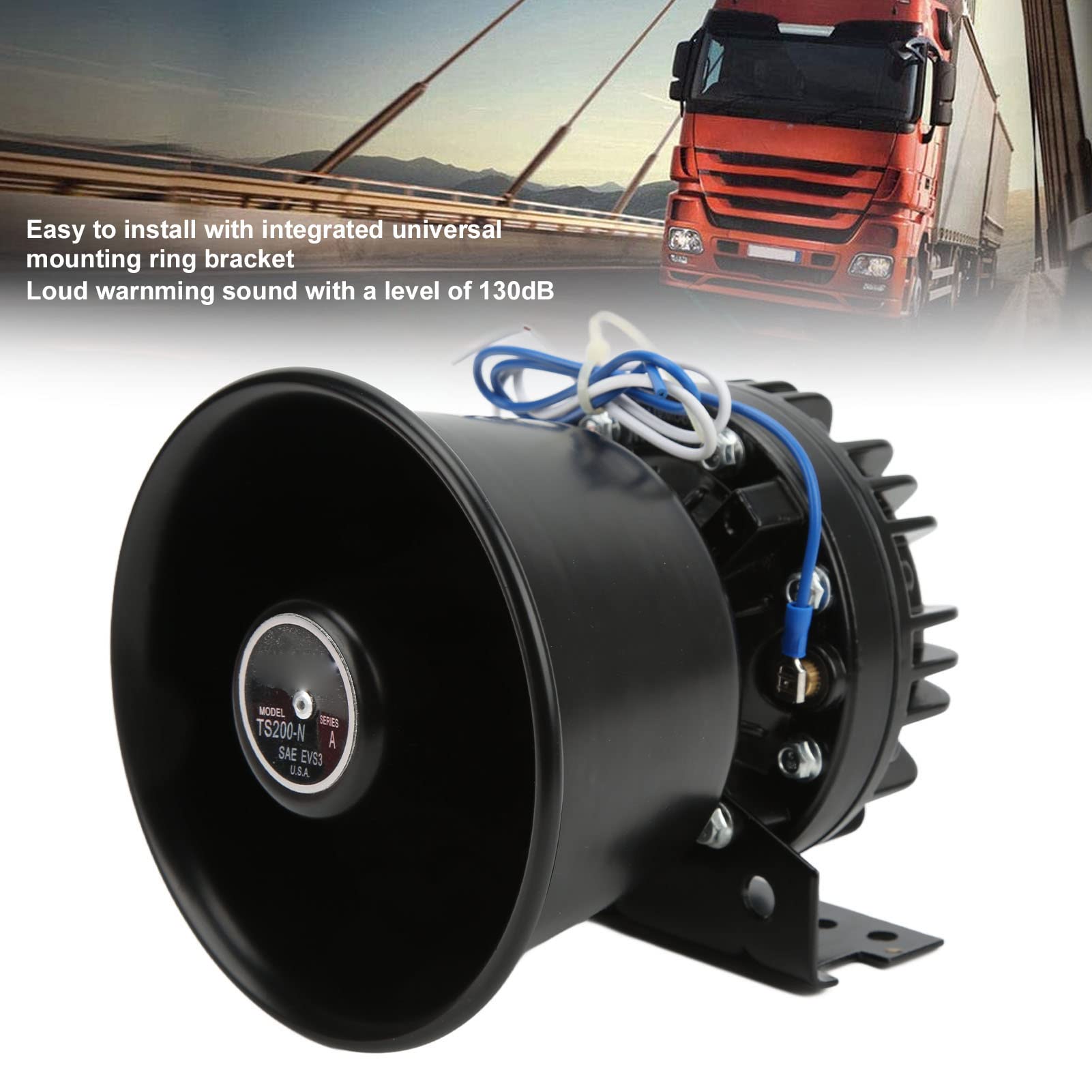 Bocina de Sirena y Alarma de Advertencia Para Coche, Altavoz de Cono Redondo de Metal Negro, Amplificador de Policía de 300 W 130 DB Pa