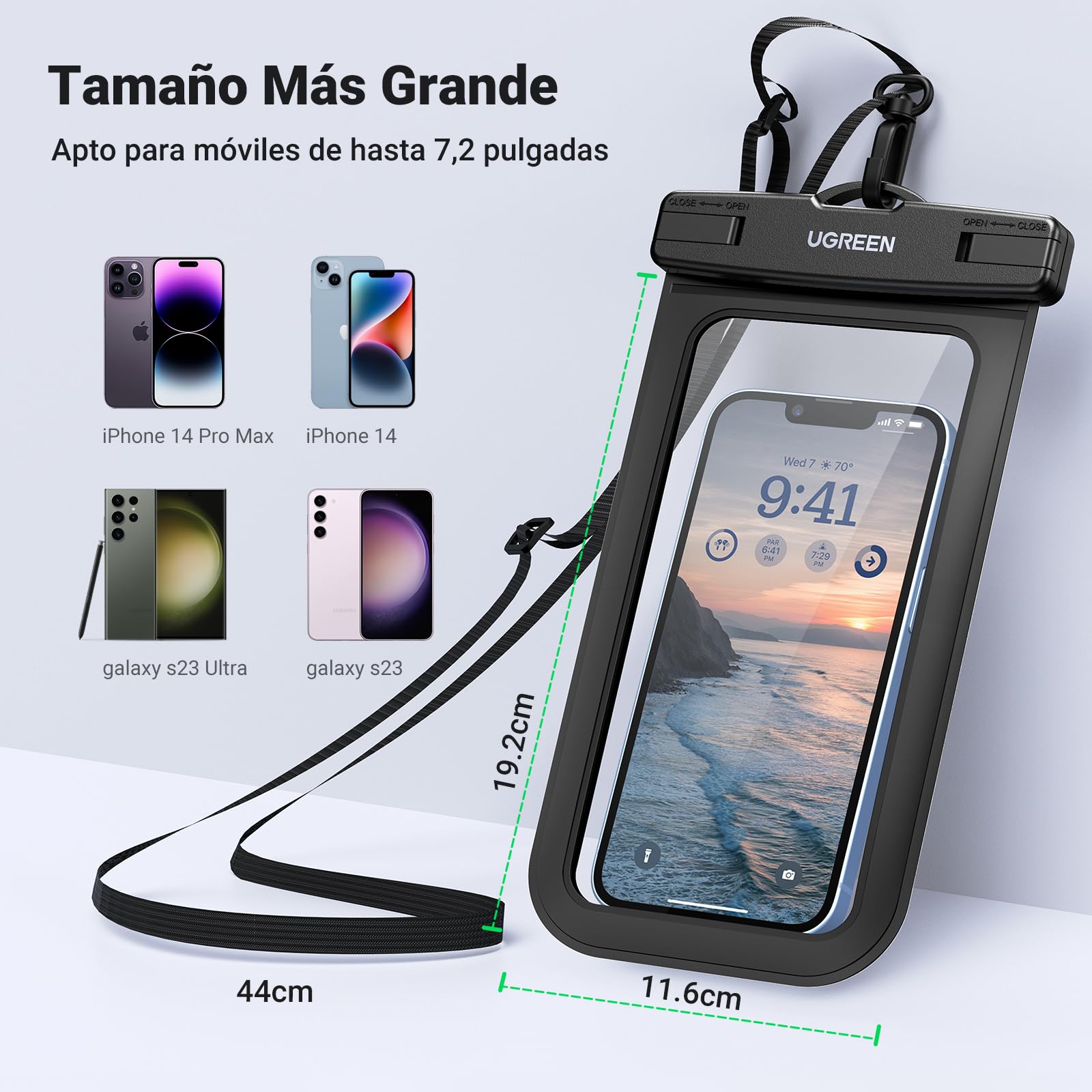 Funda Impermeable UGREEN Negro para Celular de hasta 7.2 Pulgadas
