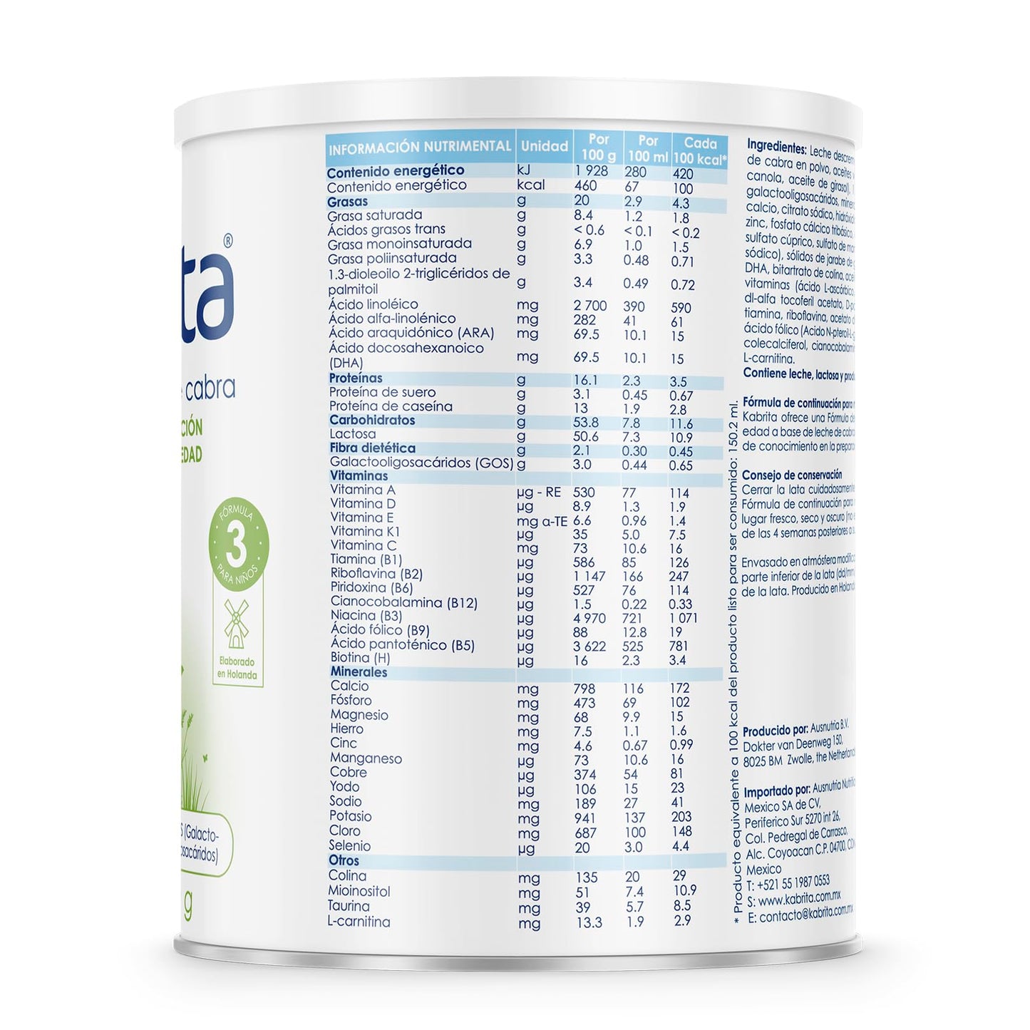Kabrita Fórmula Infantil de Leche de Cabra de Fácil Digestión para Niños de 1 a 3 Años | Con Proteína A2, Vitamina D, Hierro, Omegas y Prebióticos, sin Azúcares Añadidos | Pack de 4 Latas (4 X 400g = 1.6 kg)