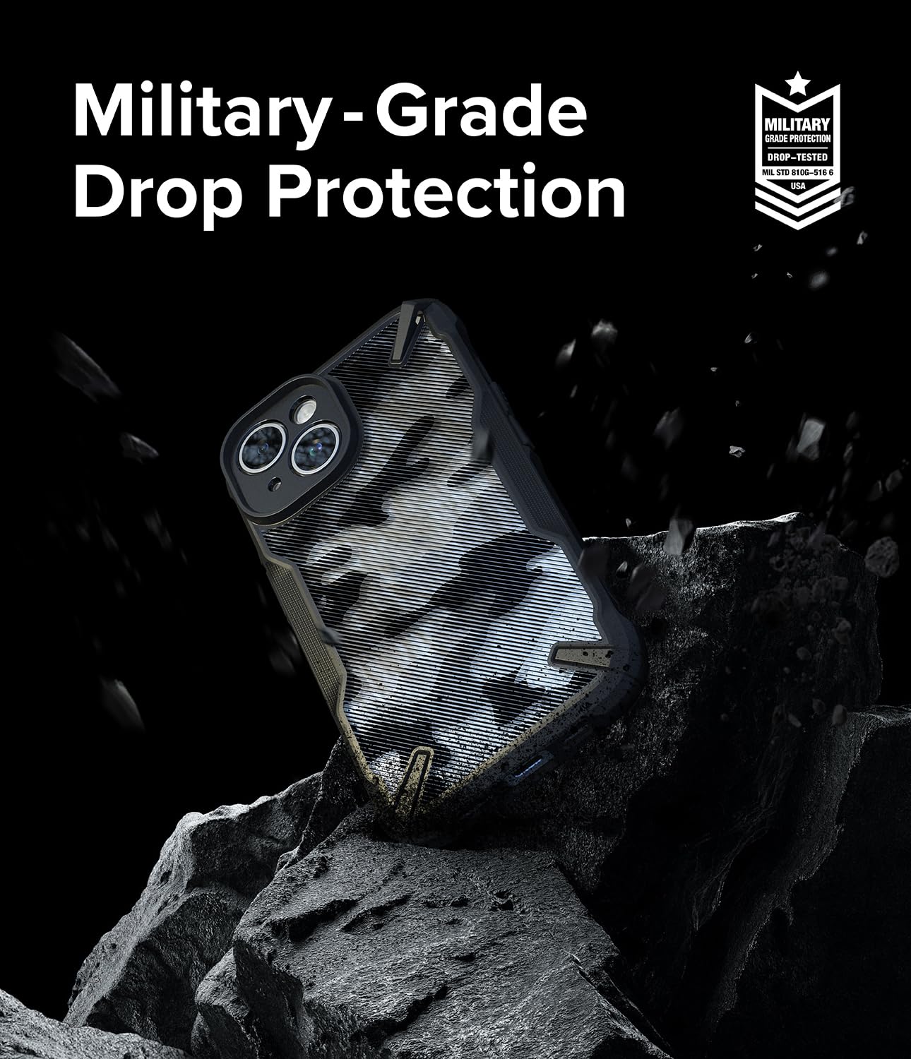 Funda iPhone 15 Ringke Fusion-X Camo Black Parachoques Resistente a Impactos Carcasa Militar