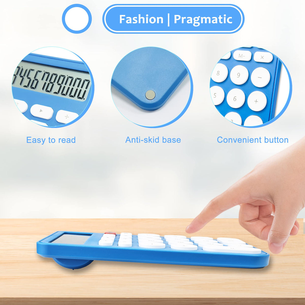Calculadora estándar de 12 dígitos, visualización grande de computadora y botones, calculadora con visualización LCD grande para oficina, hogar y uso comercial, apagado automático (azul y blanco)