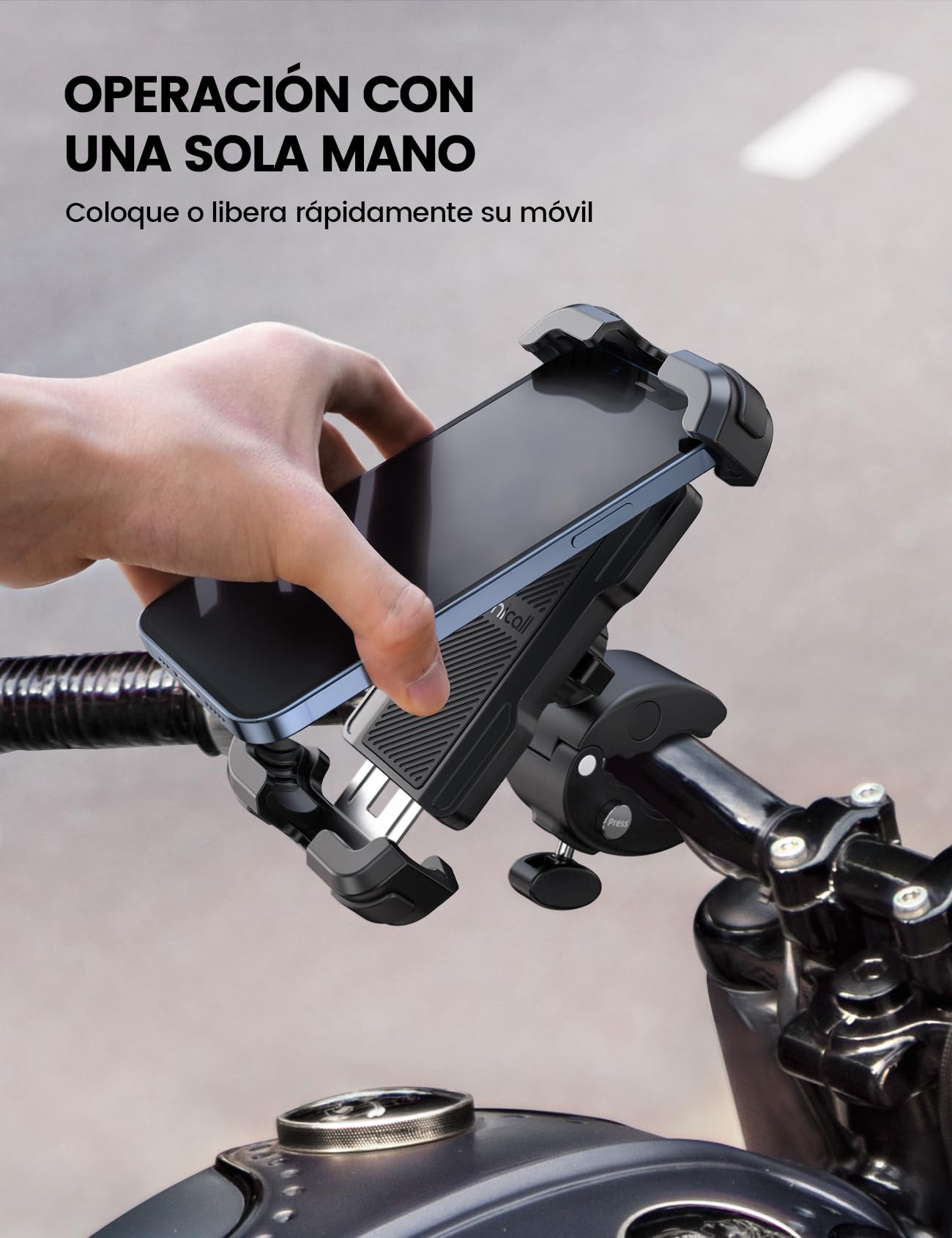 Lamicall Soporte Celular Motocicleta, Porta Celular Bicicleta - Soporte Celular Moto De Montaje Rápido Mejorado iPhone 15 14 13 12 11, Galaxy S23 y Teléfonos Celulares De 4.7 a 6.8 Pulgadas