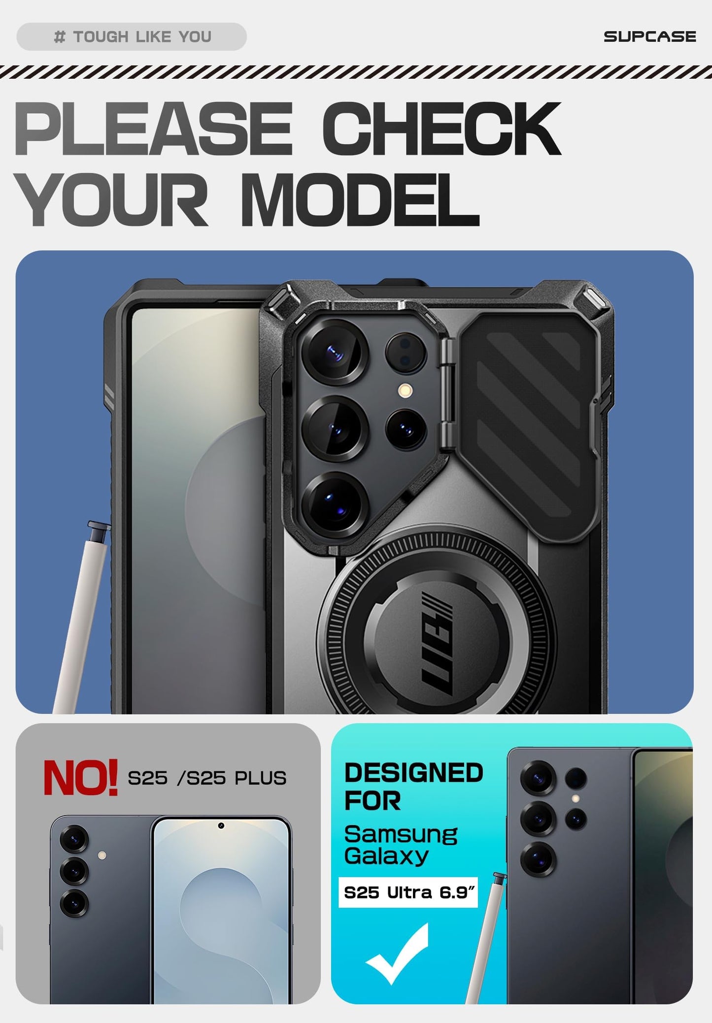 Funda Magnética SUPCASE Negra Resistente con Soporte para Samsung Galaxy S25 Ultra