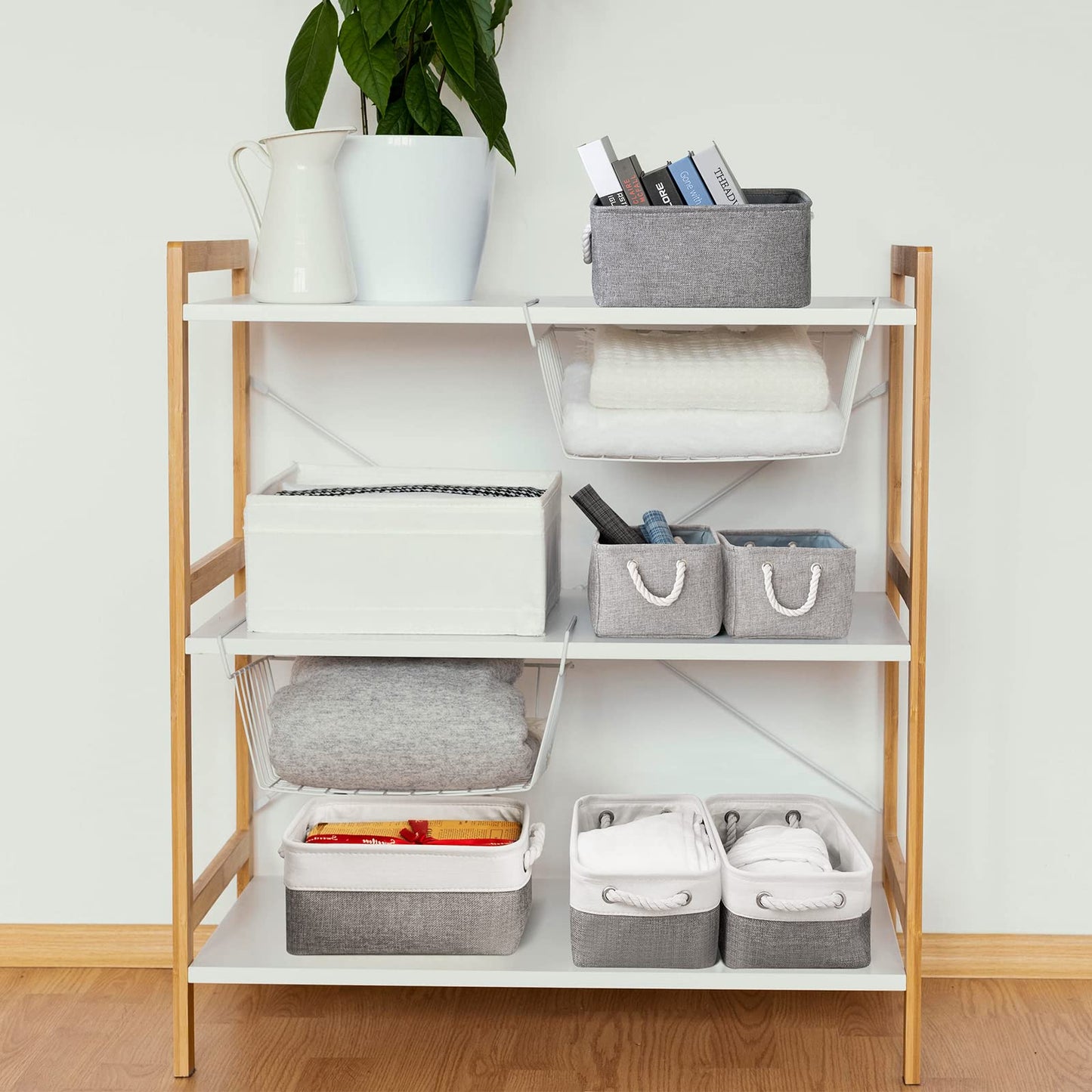 TheWarmHome Contenedores de almacenamiento – 3 cestas de almacenamiento de tela para organizar estantes, cesta grande organizador de clóset para estante del hogar, organización de lavandería para