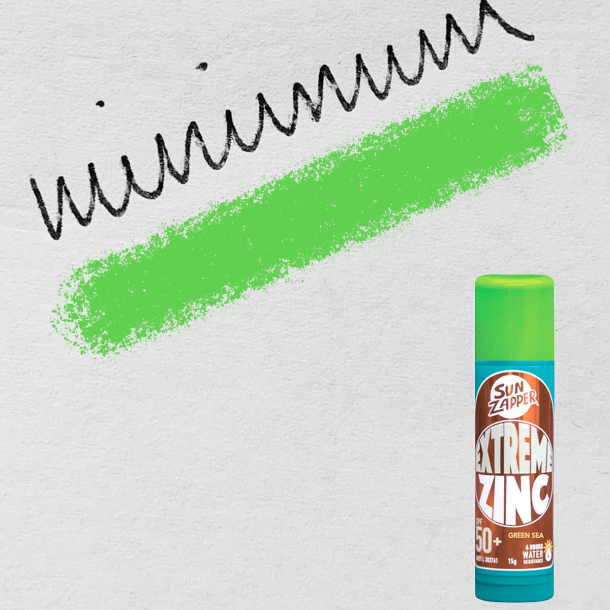 Sun Zapper Extreme Zinc Stick "Green Sea" SPF 50+ |Protector Solar Mineral en Stick Mineral a base de zinc color VERDE 15g |Alta protección solar UVA/UVB con color vibrante | Resistente al Agua | Fórmula Reef Safe | Hecho en Australia.