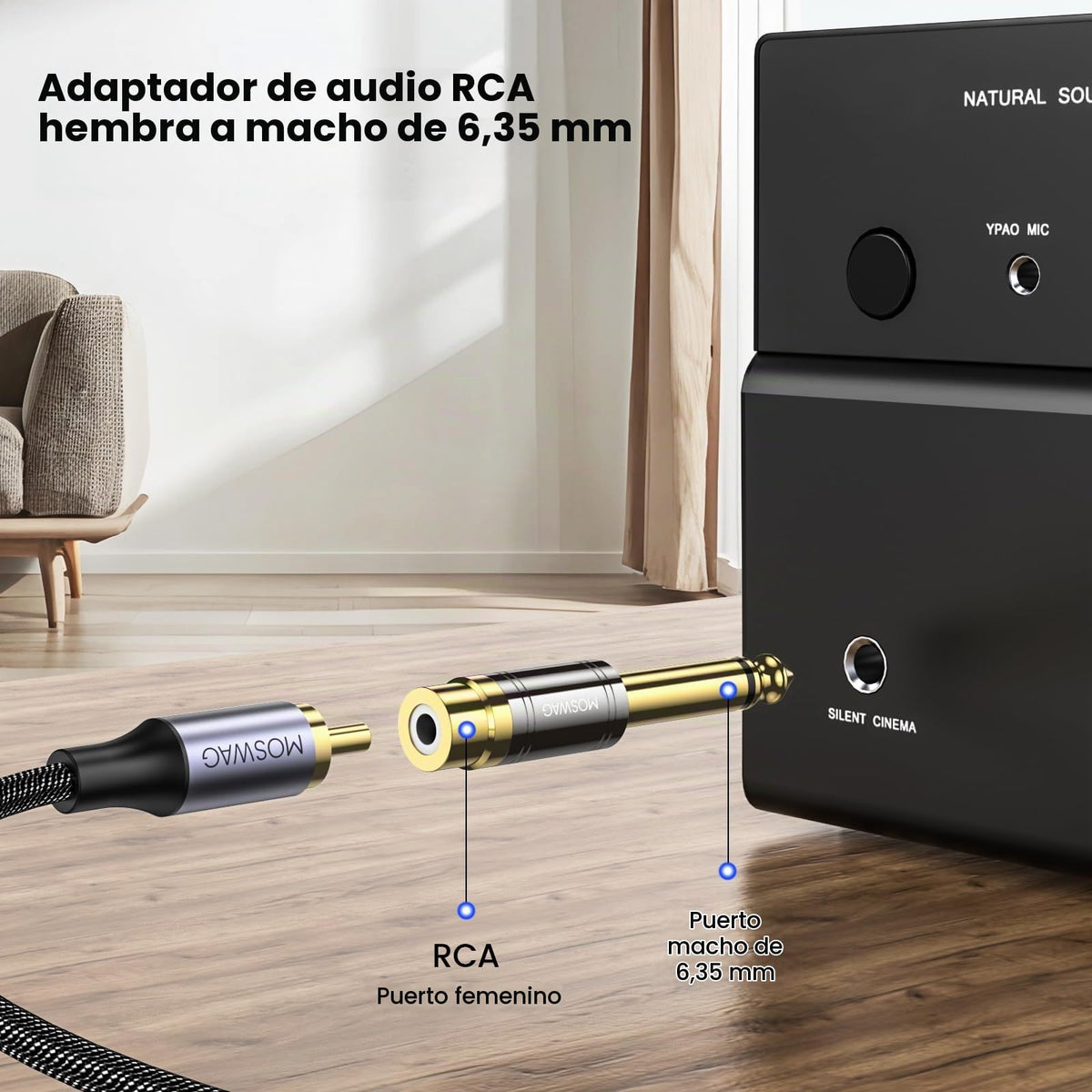 Adaptadores RCA a 1/4 Pulgadas MOSWAG Dorado Serie de Calidad Paquete de 4 Unidades
