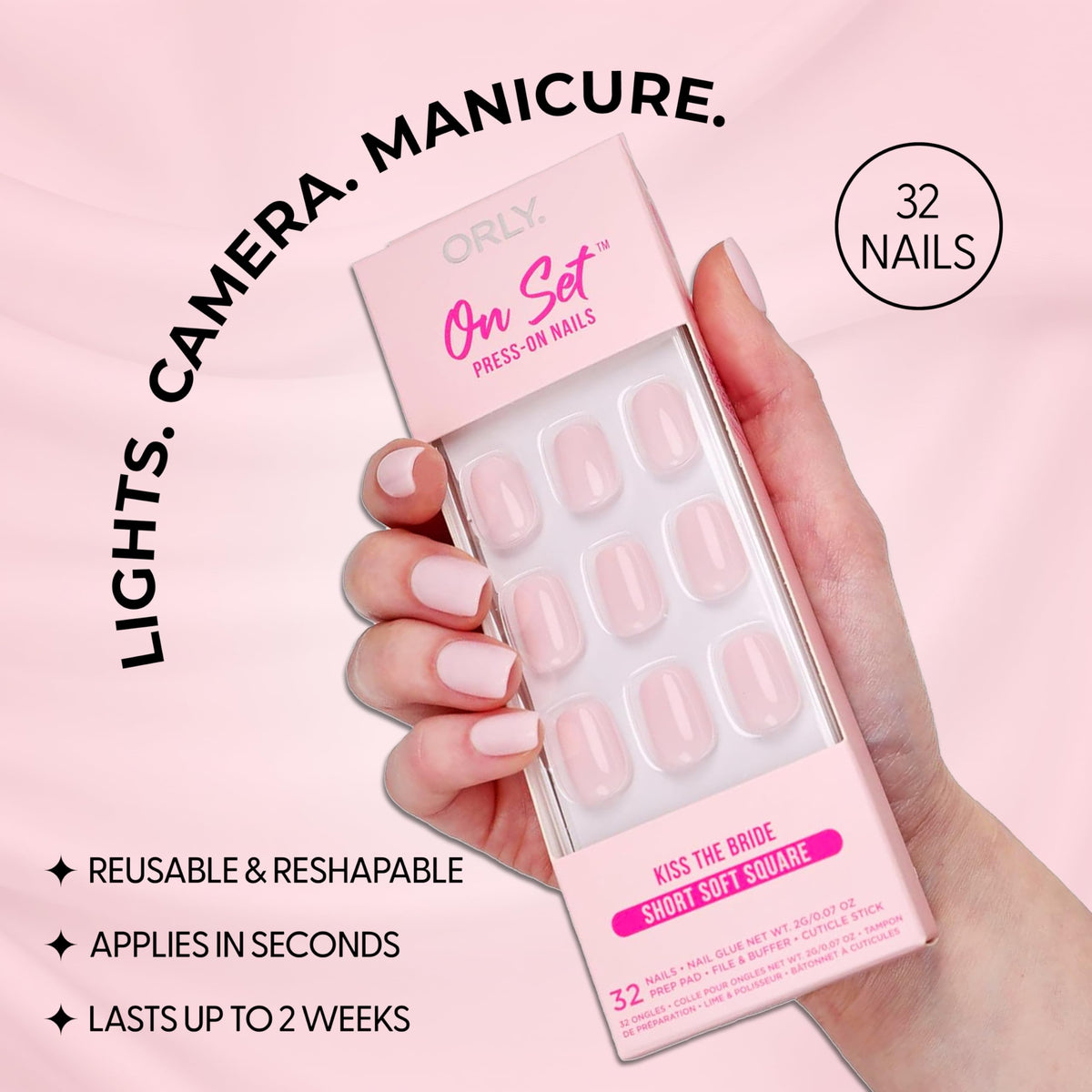 ORLY Press On Nails | Almond, Square, French Tip, Short, Long Designs (Kiss the Bride (Short Soft Square))
