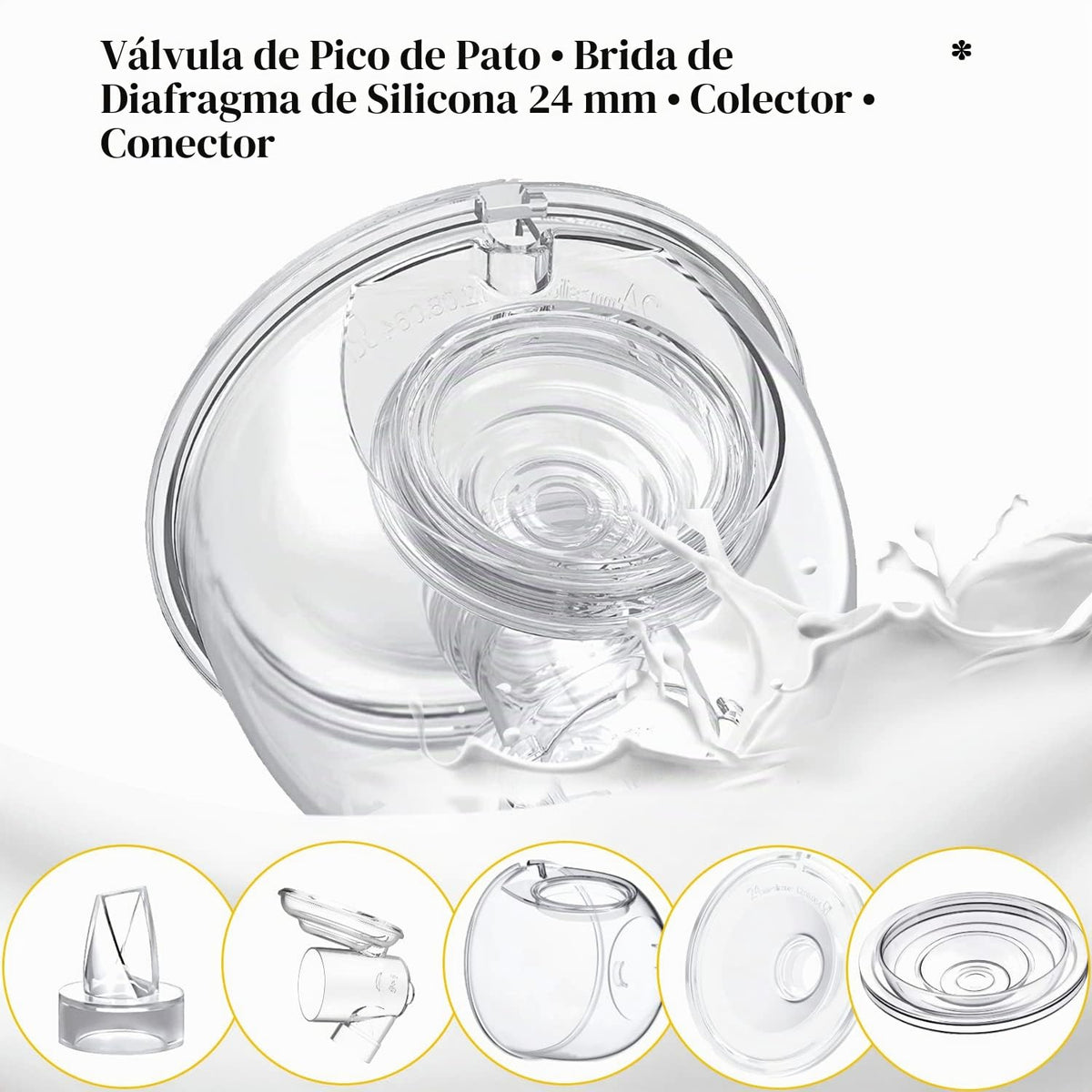 Accesorios para colector de leche de extractor de leche portátil, compatible con TSRETE S12/S9, extractor de leche ponible Kmaier S12, incluye válvula de pico de pato, diafragma de silicona, brida de