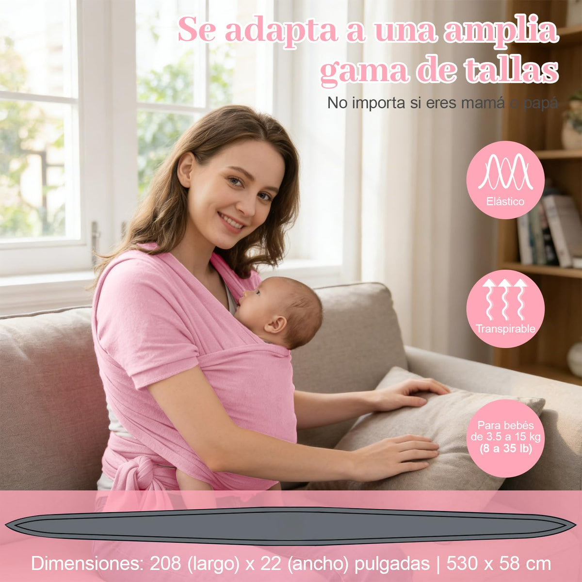 Niños Portador, 1 Pieza ajustable Niños Portador, Fular Elástico para Bebé y Recién Nacido Ergonómico, Hasta 10Kg (Rosa)