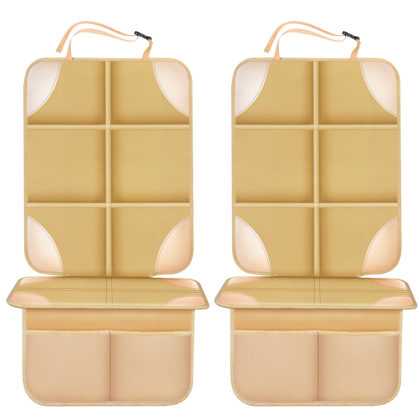 Meolsaek Protector de asientos de piel de coche, respaldo acolchado antideslizante, no deja marcas, más grueso, se adapta al asiento infantil, para SUV, sedán, camioneta, paquete de 2 unidades, beige
