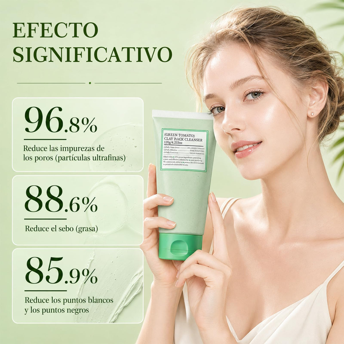 2PCS Green Tomato Clay Mask, Mascarilla de Arcilla de Tomate Verde para Cara, Limpieza Facial Profunda y Minimización de Poros, Hidratante, Para Todo Tipo de Piel (con Cuchara)