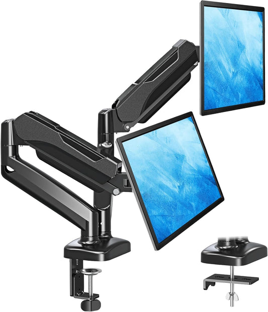Soporte de Monitor Dual Mountup Negro Ajustable con Resorte de Gas para 2 Pantallas hasta 32 Pulgadas