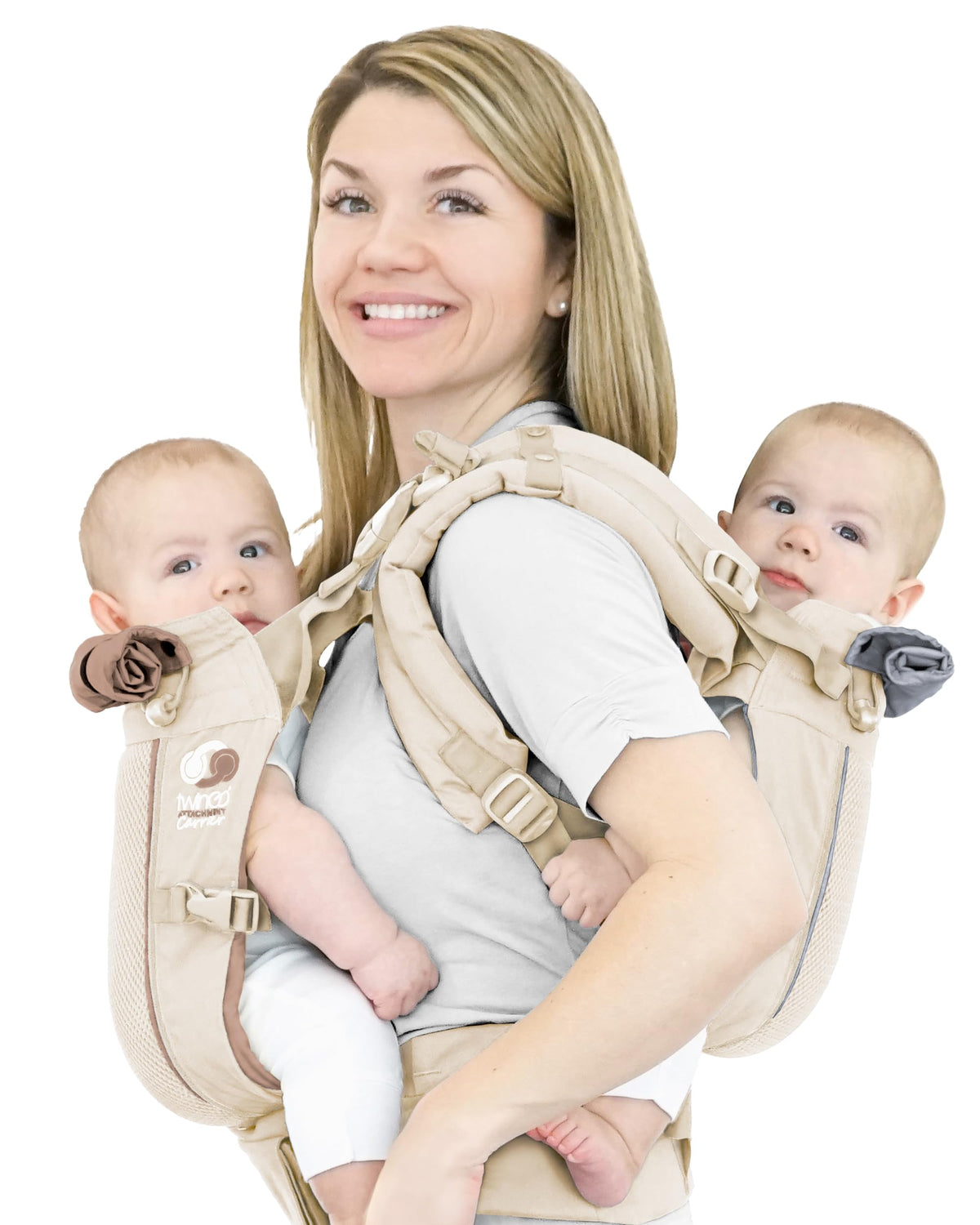 TwinGo Carrier - Modelo Air - Neutro, ideal para todas las estaciones, malla transpirable, totalmente ajustable en tándem o 2 portabebés individuales para hombres, mujer XS-XXL - Gemelos y bebés de 10
