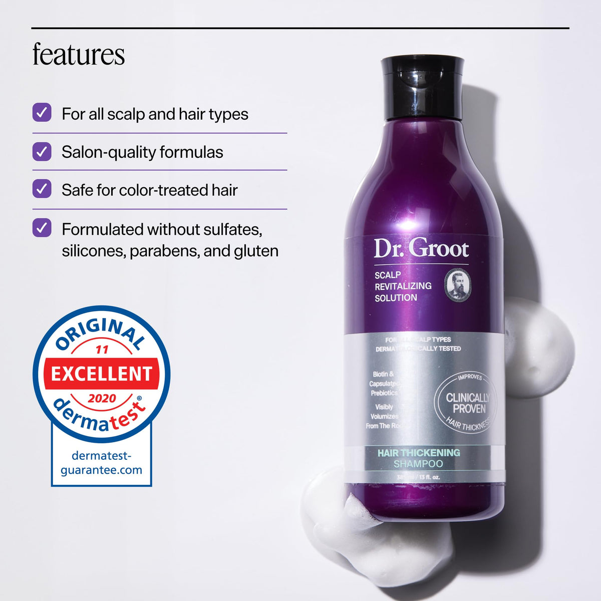 Dr. Groot Scalp Revitalizing Solution Hair Thickening Shampoo | With Biotin and Prebiotics | Clinically Proven to Help Visibly Volumize Thin, Damaged or Dry Hair | 385 ml/13 fl. oz.