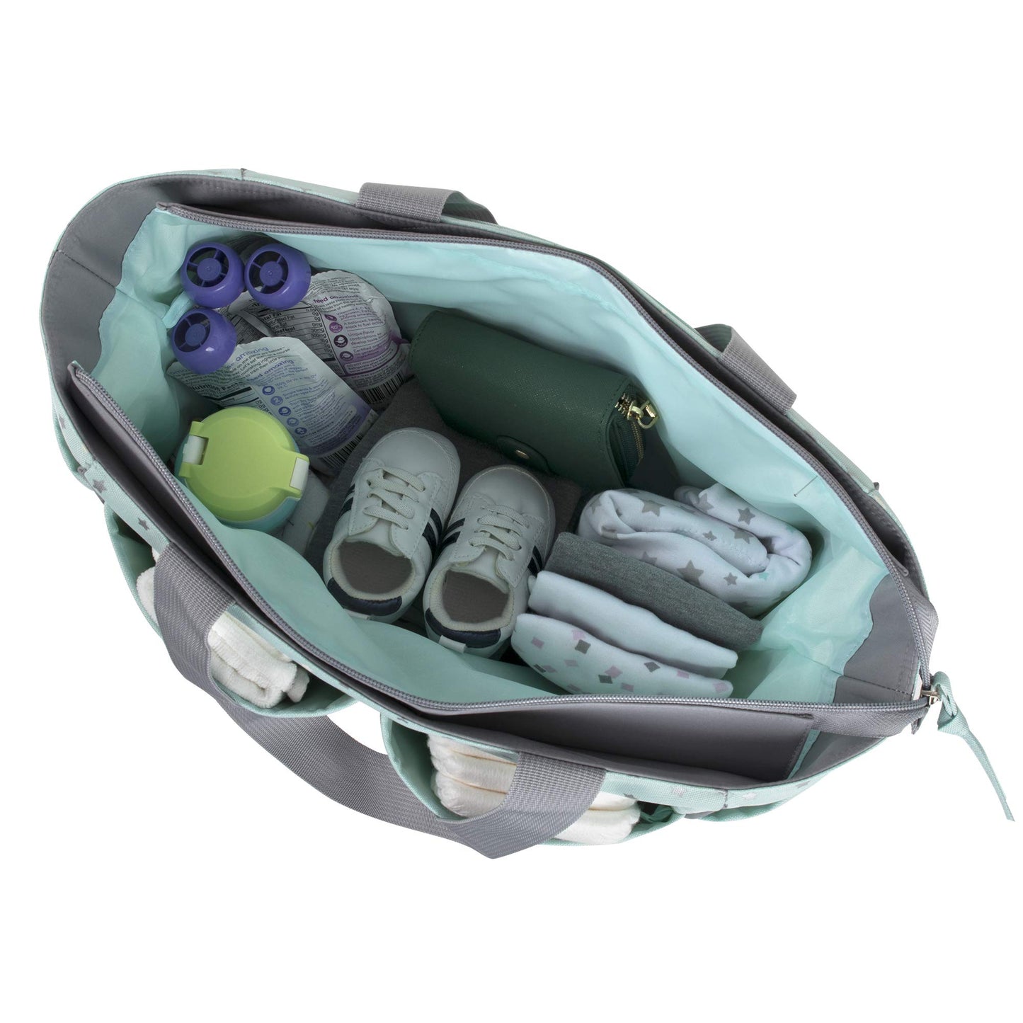 Pañalera de 5 piezas con sol, luna y estrellas, bolsillo para pañales, bolsa para pañales sucios, cambiador