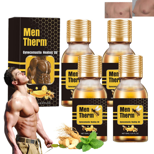 Pack de 4 Aceites para Reducir Ginecomastia, Fortalecer Músculos y Eliminar Tejido Mamario. Producto específico para hombres. Ideal para el cuidado personal. Ayuda a mejorar la apariencia física de forma natural.