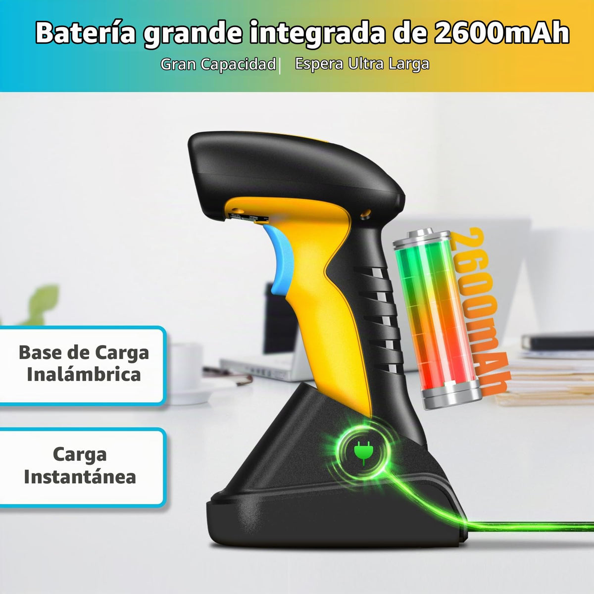 Escáner de Código de Barras NETUM Bluetooth Industrial Negro Mejorado con Protección contra Caídas y Base de Carga Inalámbrica de 2600 mAh 2D 1D manos libres