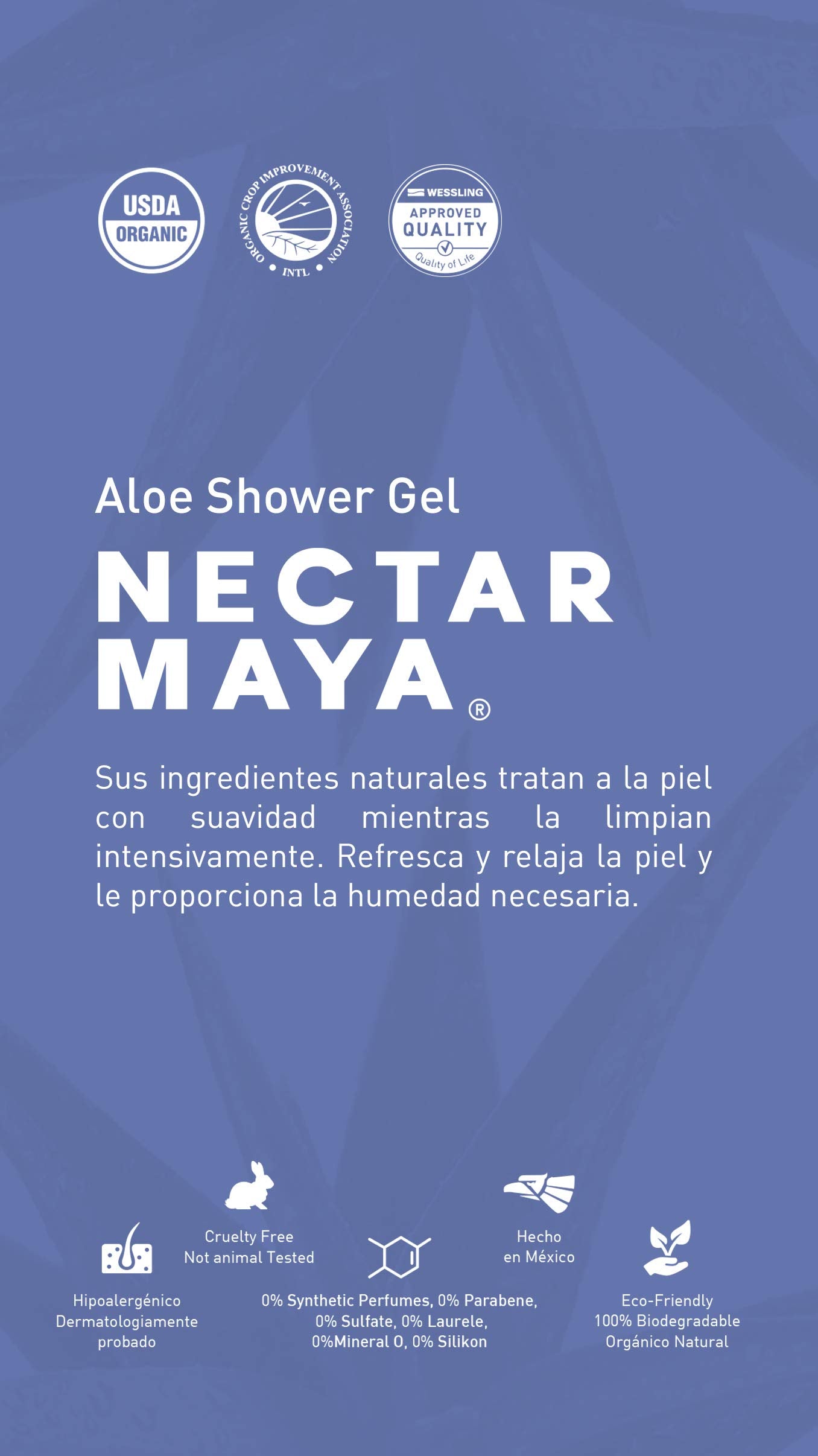 Nectar Maya® Aloe Shower Gel. Jabón corporal líquido biodegradable y orgánico para cuidado de la piel (100 ml)