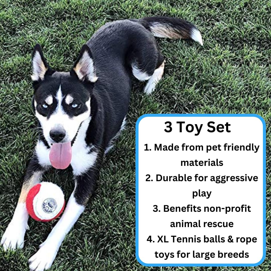 Juguetes para perros grandes – Apoya el rescate de perros sin fines de lucro – Juguetes de cuerda para perros grandes interactivos para aburrimiento – Juguetes de cuerda gigante para razas grandes – Juguetes para perros XL – Pelota de tenis gigante de bús