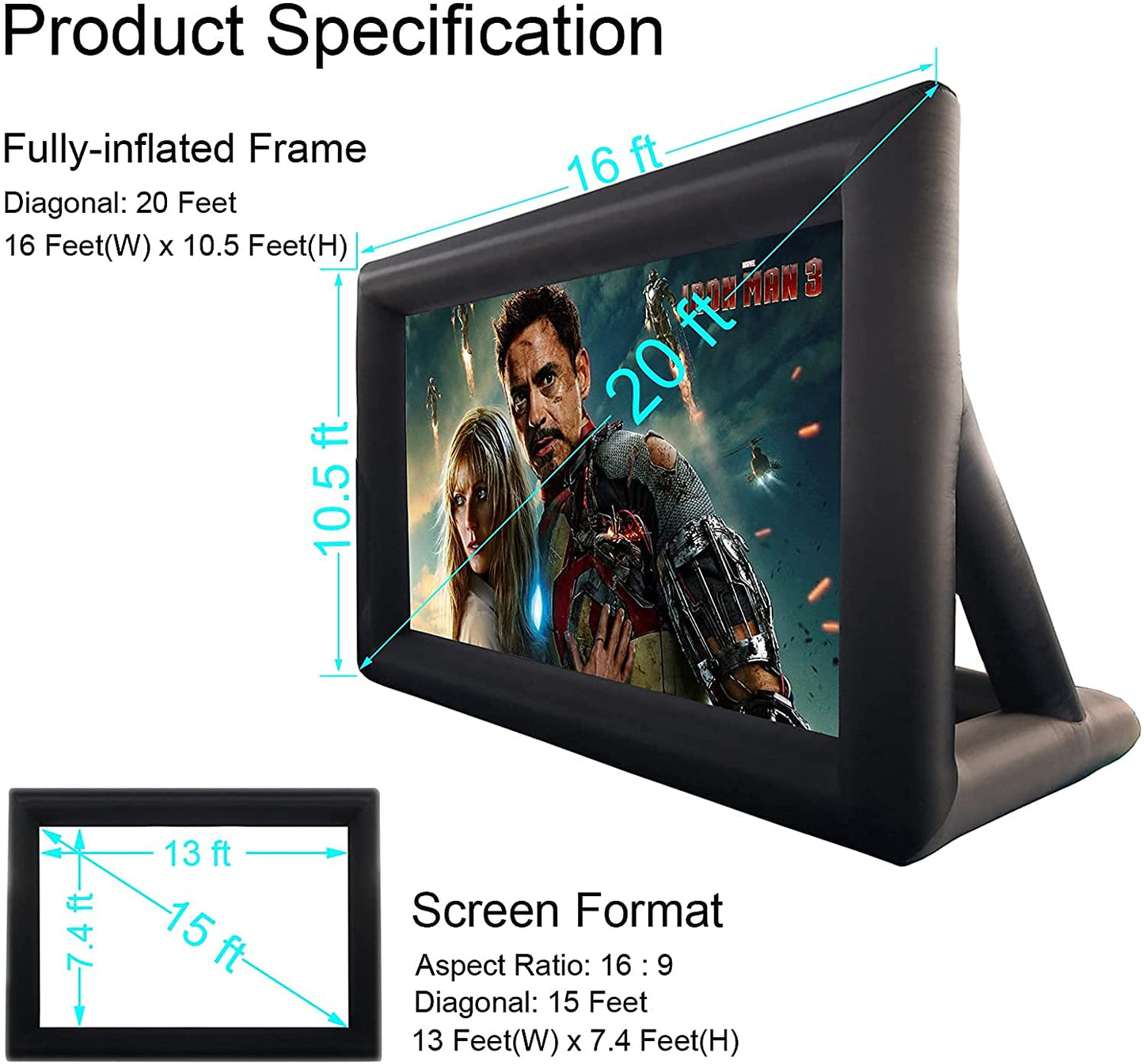 QILEBA Pantalla de cine, proyector inflable para interiores, exteriores, 6 m, portátil, soplador de aire, amarres, bolsa de almacenamiento, para patio trasero, alberca, fiesta, noches de cine (6 m)