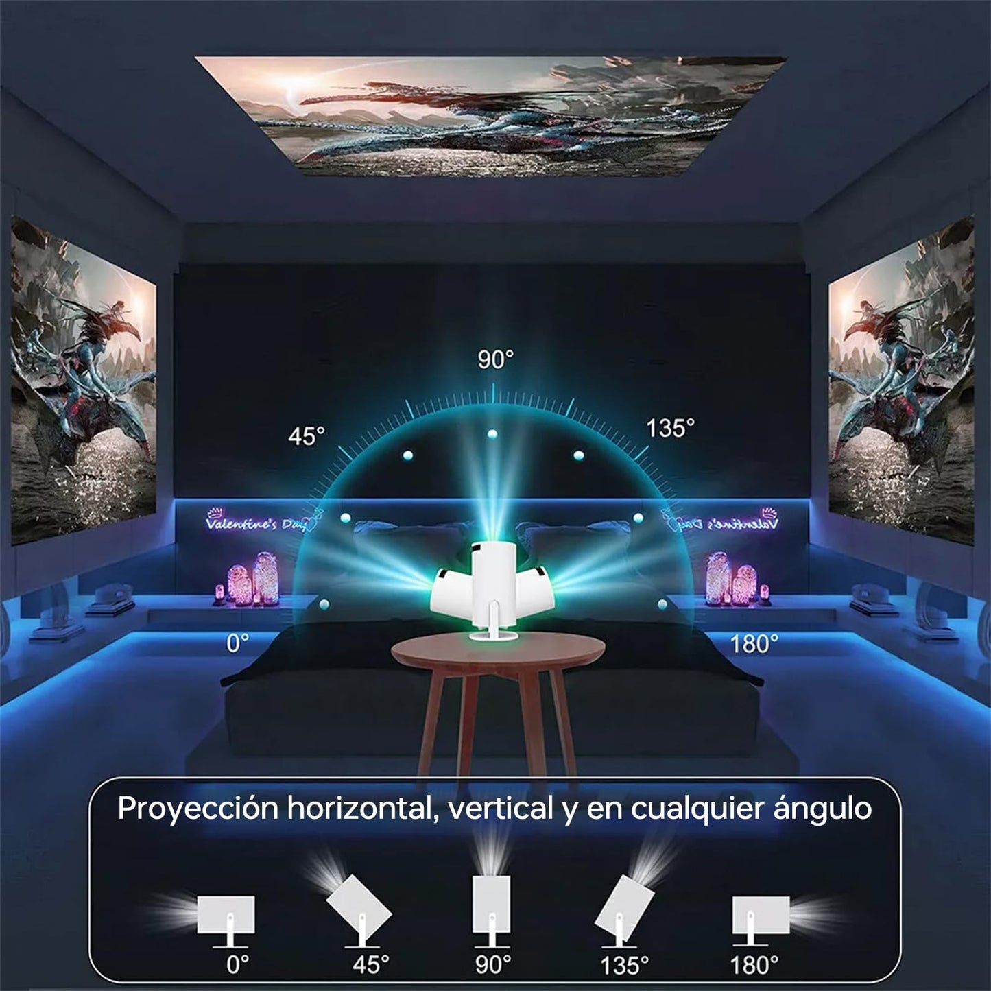 JKMX Proyector Portátil, Proyector 4K Inteligente con Wi-Fi 6 y Bluetooth,180 Grados, Pantalla de Gran Tamaño, Ultra Claro, Smart Projector para Exterior Compatible con iOS/Android/PC
