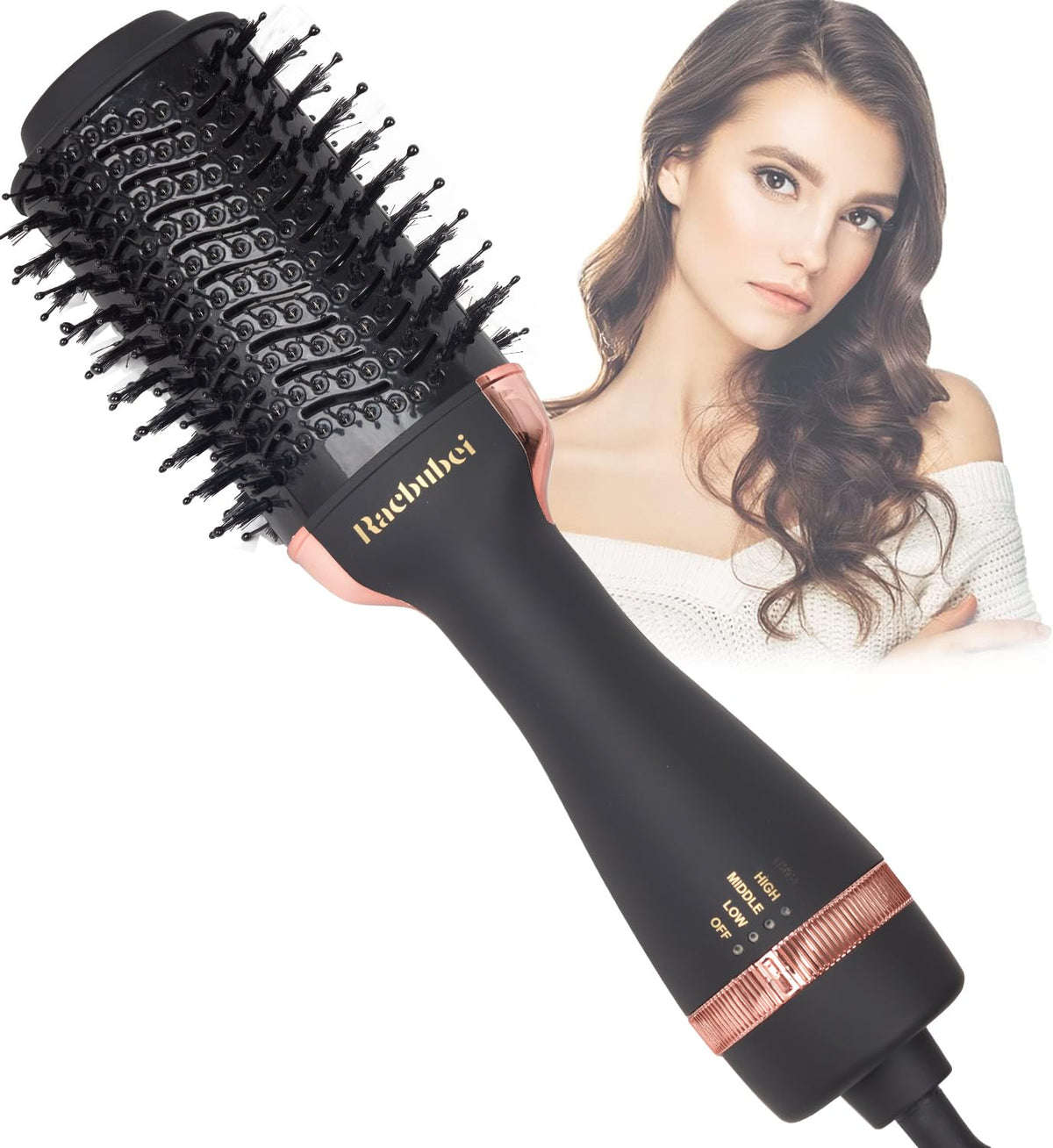 Secador de Pelo y Voluminizador Profesional con Iónico Negativo para Hombres y Mujeres Cepillo de Aire Caliente Negro