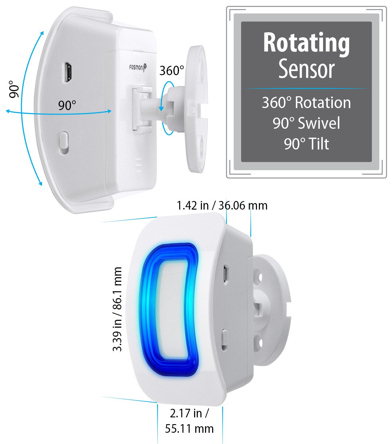 Fosmon WaveLink - Protector de alarma para puerta (500 pies, 58 melodías, 5 niveles de volumen, indicadores LED), detector de movimiento, alerta de entrada en casa, empresa/tienda (1 receptor + 1