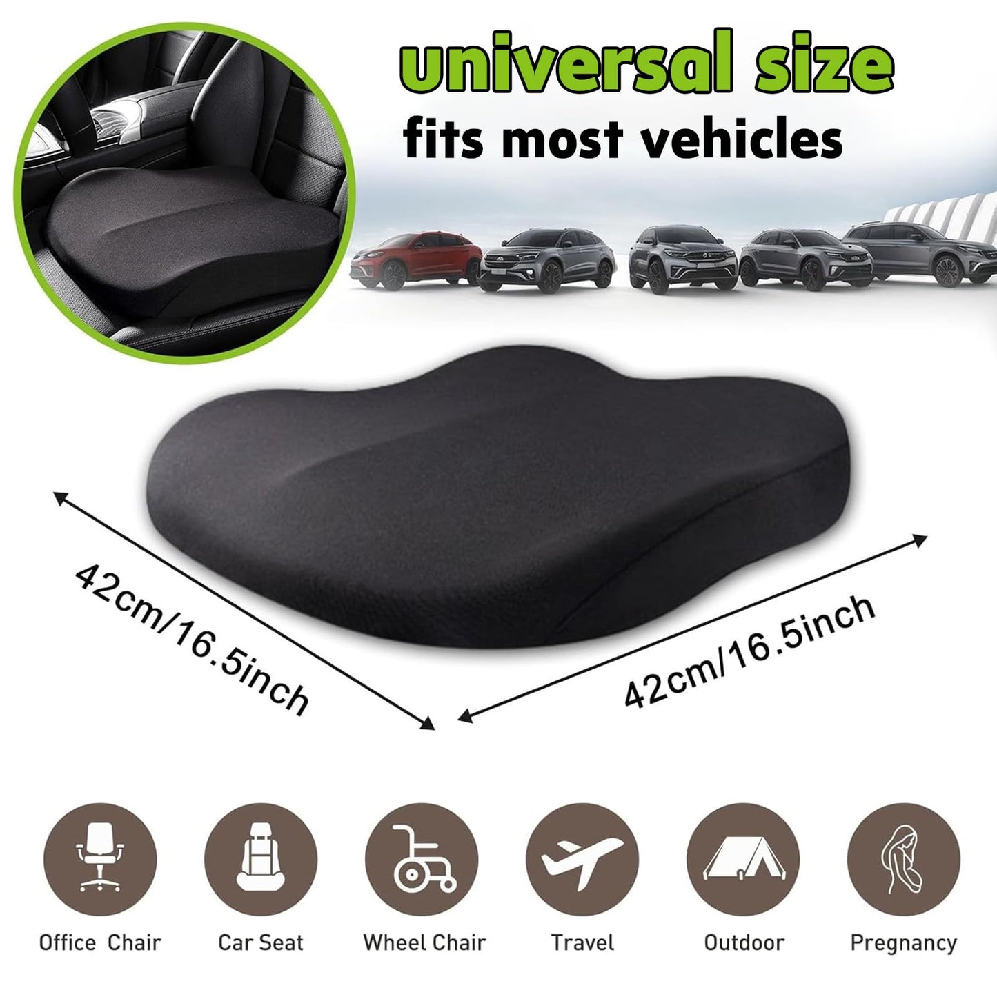 BTOOTB Cojín Elevador de Asiento de Coche para Adultos, 10 cm Cojín Elevador para Asiento de Auto de Espuma Viscoelástica, Adecuado para Cojines de Asiento de Coche y Cojines de Oficina