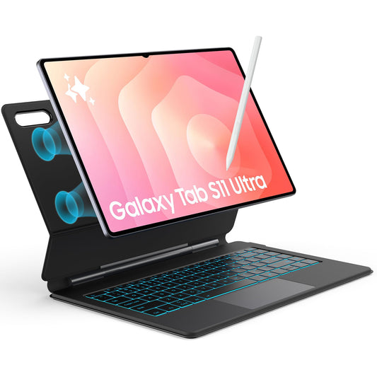 Funda con Teclado Samsung Galaxy Tab S12 Ultra / S11 Ultra Negro Soporte Magnético Flotante y Trackpad Retroiluminación 7 Colores