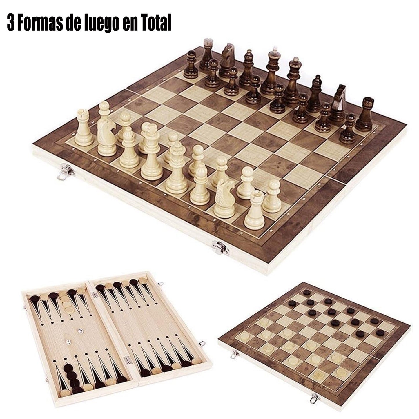 Juego de Ajedrez NOONSIAL Negro Plegable 3 en 1 para Niños y Adultos
