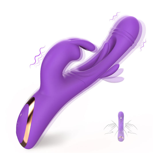 Conejo Vibrador Juguetes Sexuales para Mujeres, 3 En 1 Punto G Dildos Vibradores con 12 Flapping y 12 Modos de Vibración Juguetes para Adultos, Anal Vibrador Consolador Pezón Clítoris Estimulador Femenino Juguete Sexual, Juguete Adulto para Parejas
