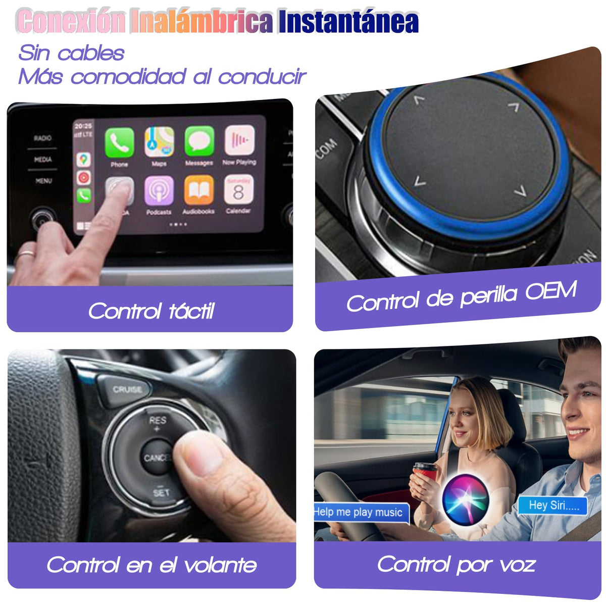Adaptador Inalámbrico YIGANGBAO RGB Actualizable 2 en 1 para CarPlay y Android Auto